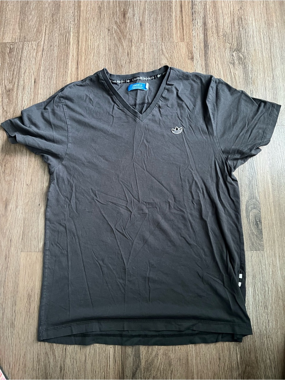 adidas Men's Black V-Neck Tee with Trefoil Logo